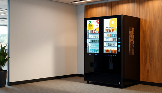 A sleek two-lane tea and coffee vending machine in office