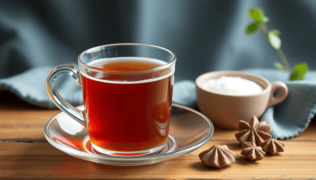 A cup of strong tea with creamer and sugar