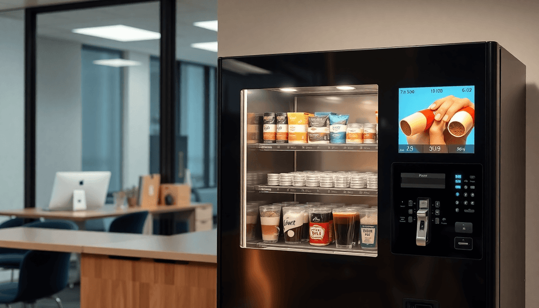 Modern Atlantis vending machine dispensing coffee in office