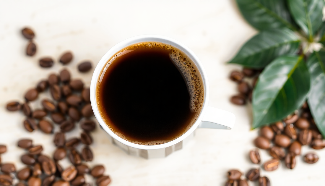 A cup of Nescafe coffee premix with coffee beans