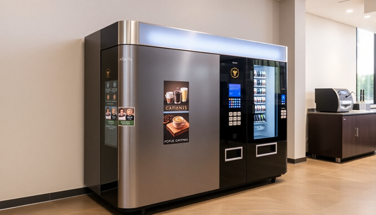 A sleek 4 lane Atlantis coffee vending machine