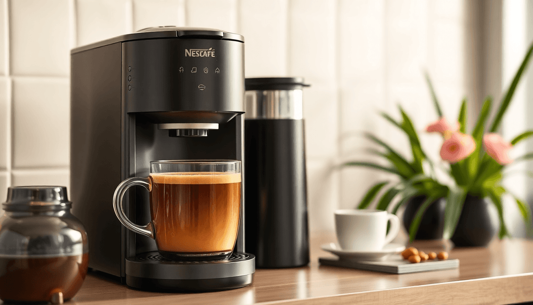 A Nescafé Sunrise coffee machine brewing fresh coffee