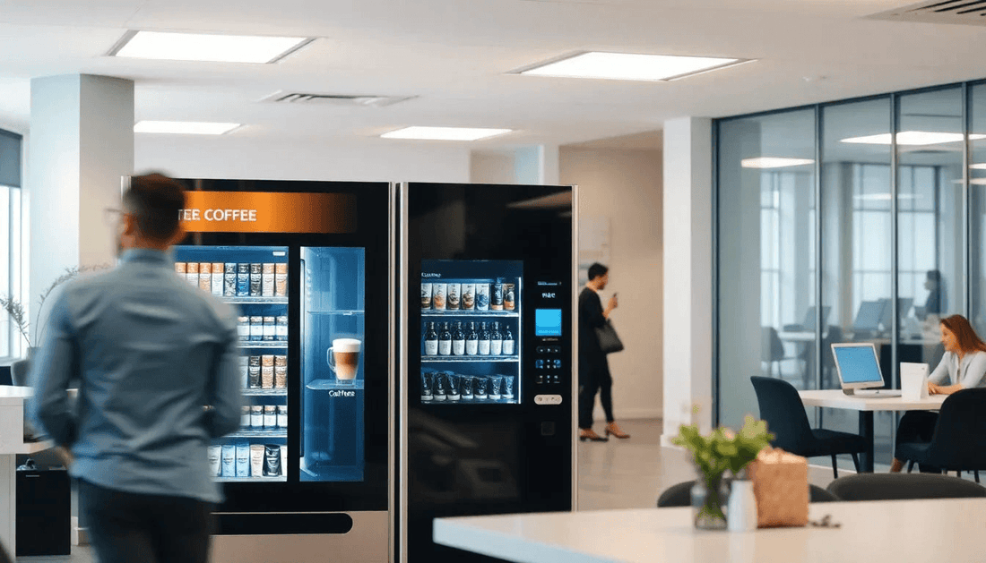 Modern coffee vending machine in a busy office