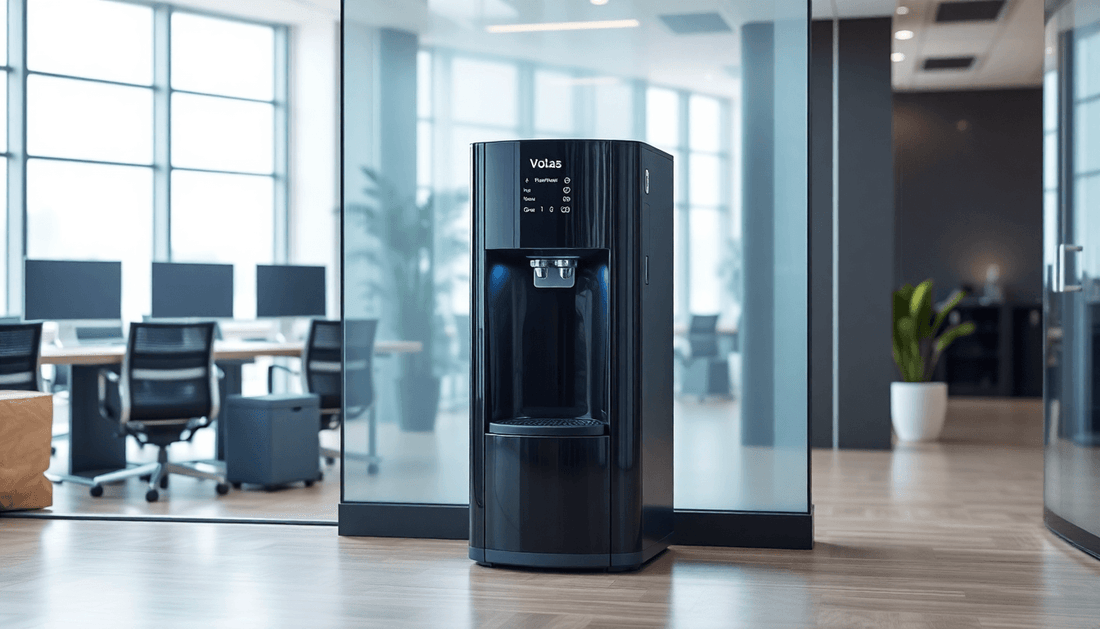 A sleek Voltas water dispenser in a modern office