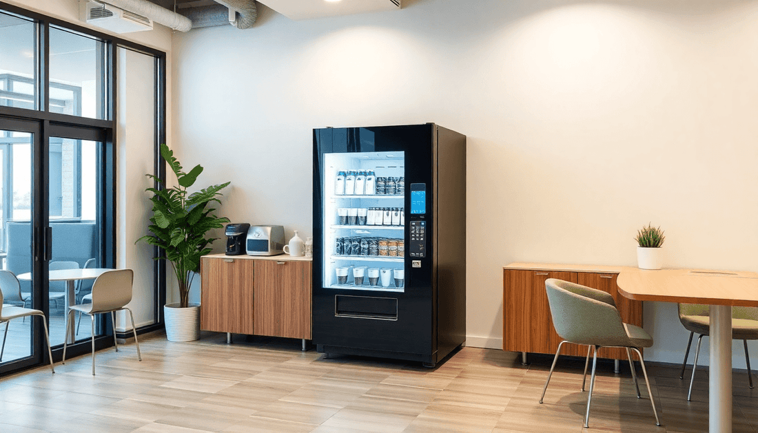 A modern coffee vending machine in corporate office breakroom