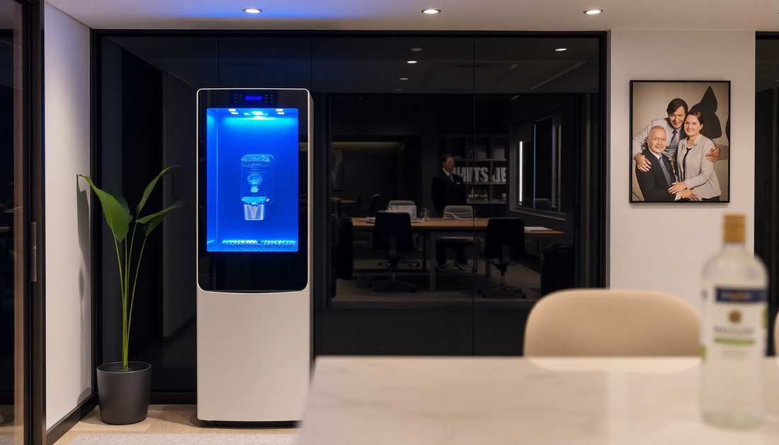 Modern Atlantis Prime water dispenser dealer in noida sector 63 in a stylish home setting with dining area and plant