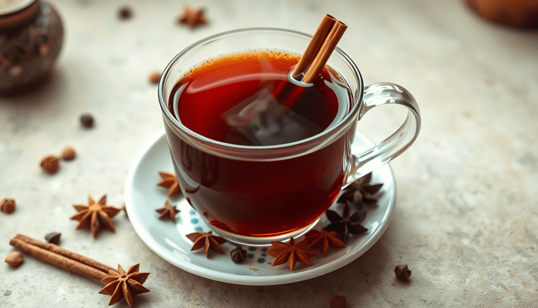 A steaming cup of traditional Indian chai with spices