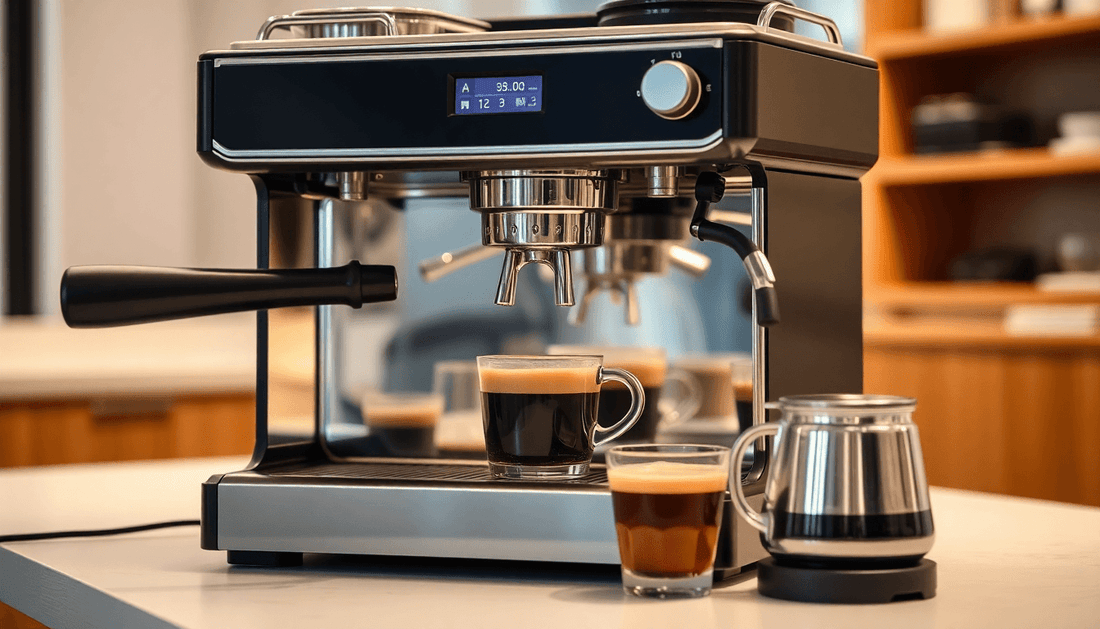 A classic coffee machine brewing coffee in office
