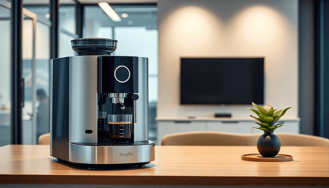 A modern coffee machine in a sleek office environment