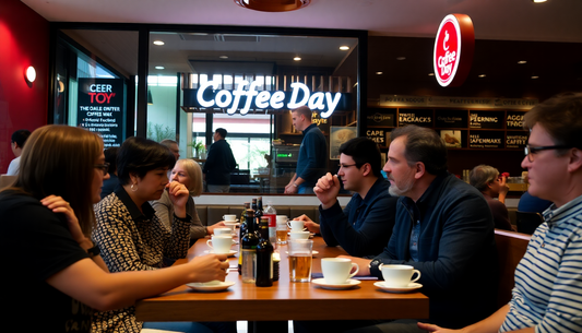 People enjoying coffee at a cozy Cafe Coffee Day outlet