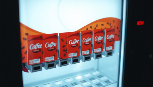 Coffee vending machine dispensing instant coffee