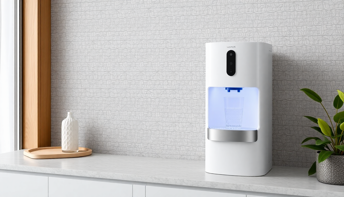 Atlantis Compact Hot & Cold Water Dispenser Gurgaon placed on a kitchen countertop with a modern minimalist design