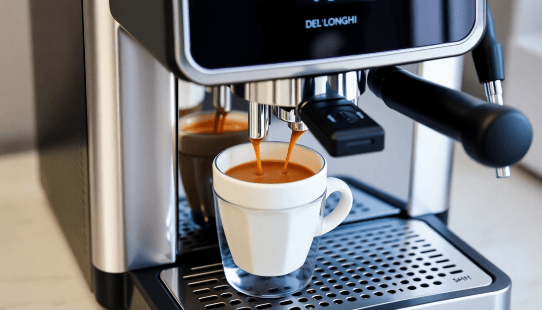 De'Longhi Magnifica Evo espresso machine brewing coffee