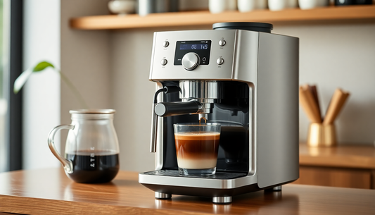 coffee machine making a latte on kitchen counter with jug of coffee nearby from Atlantis coffee machine dealers near me