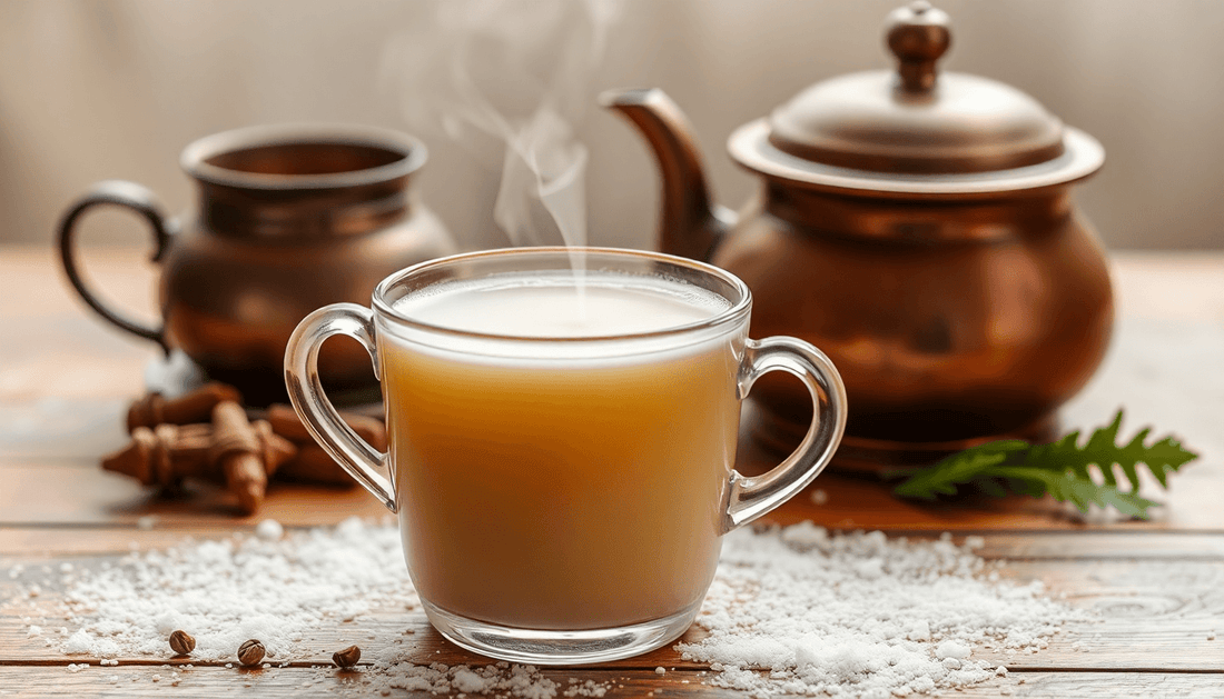 A steaming cup of kadak tea with milk and sugar
