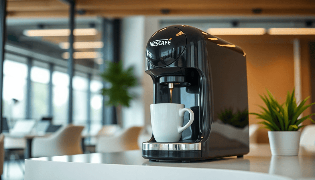 Nescafe coffee machine brewing coffee in modern office