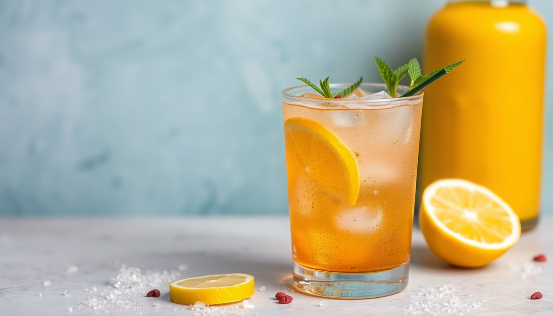 A chilled glass of icy masala nimbu pani with lemon