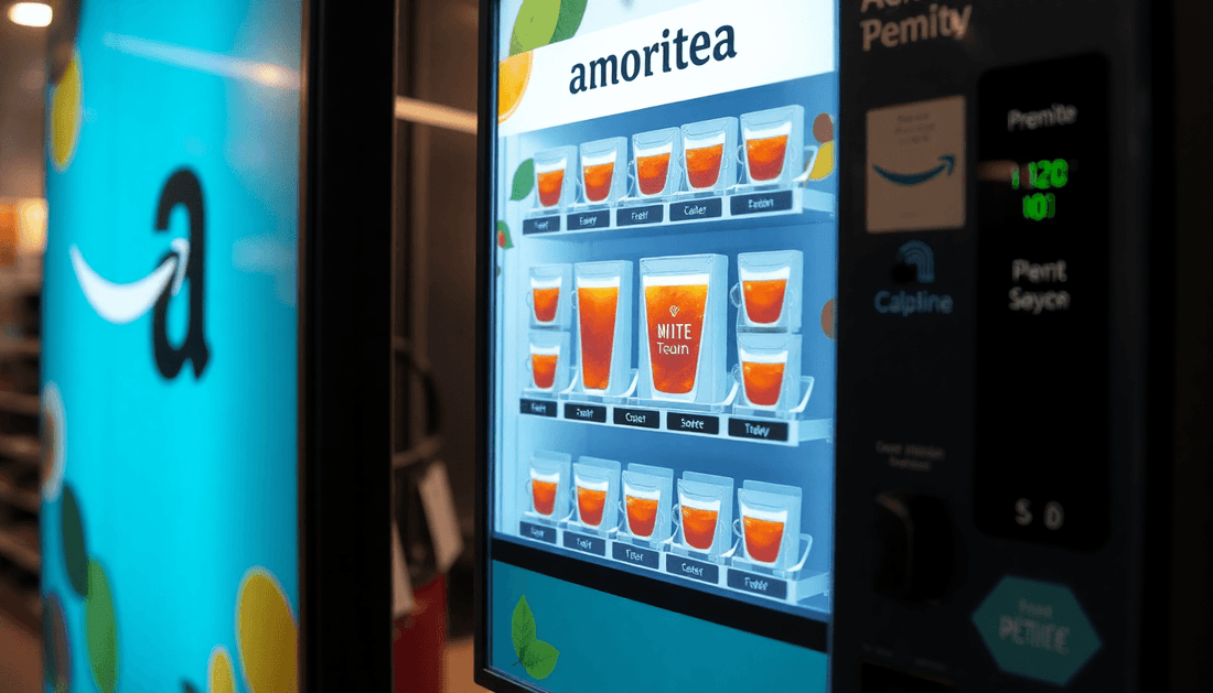 A tea vending machine dispensing premix Amazon tea