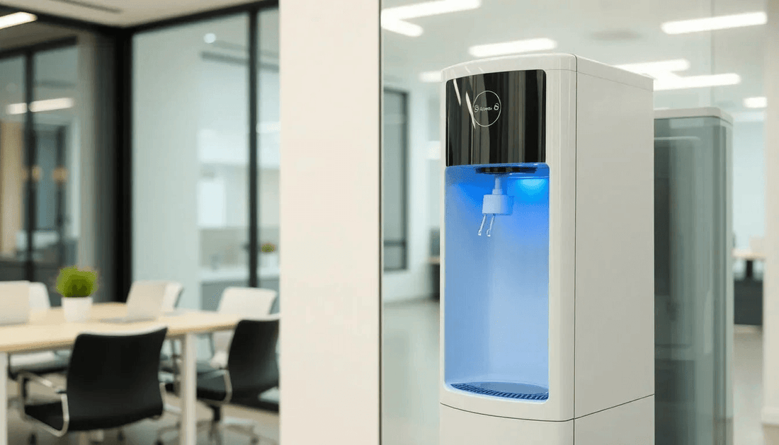 A water dispenser in a modern office setting