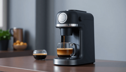 A sleek Godrej coffee machine brewing coffee