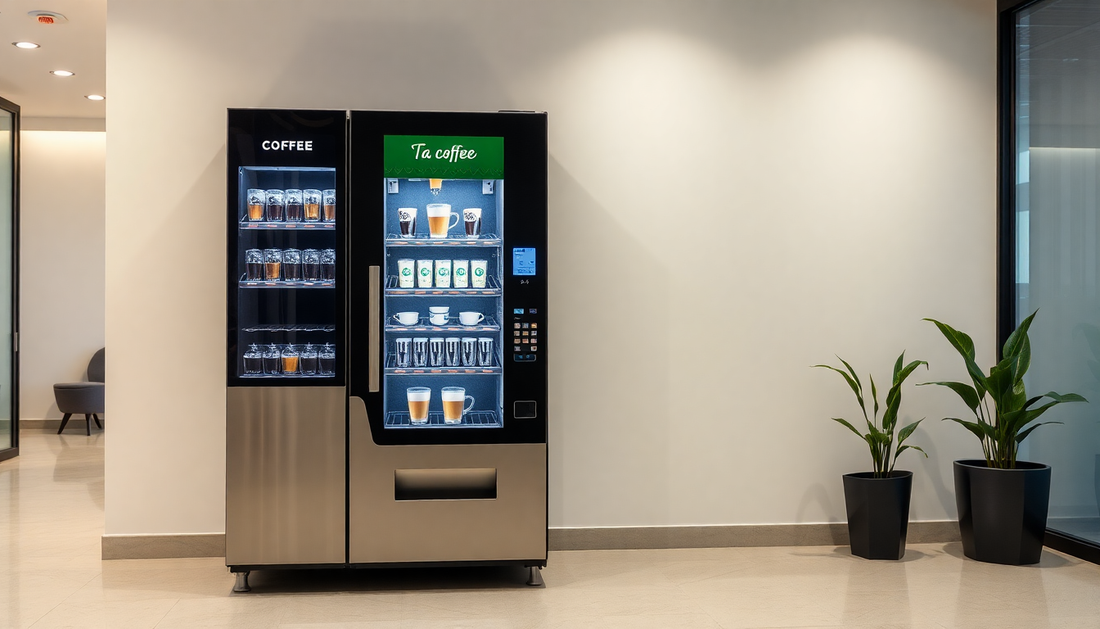 Modern tea and coffee vending machine in office