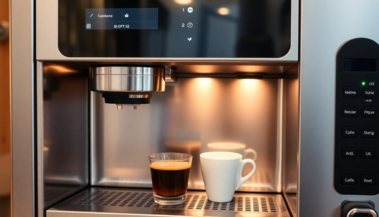 A modern coffee vending machine dispensing coffee