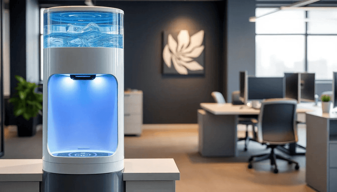 A modern water dispenser in an office setting
