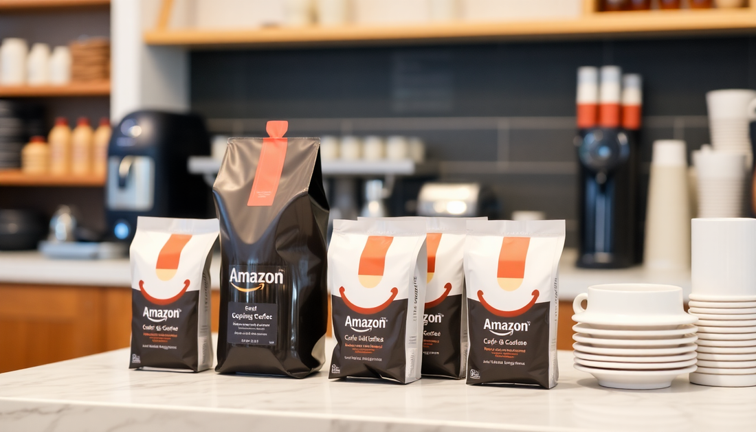 A café counter with Café Amazon drip coffee packs
