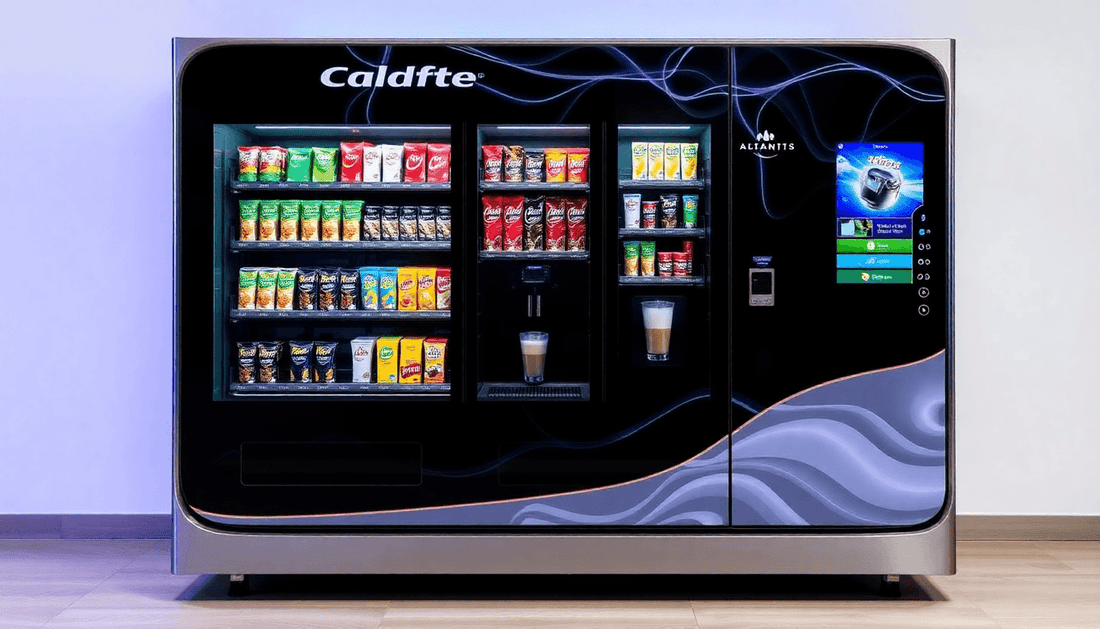 Sleek Atlantis 3-lane vending machine dispensing coffee