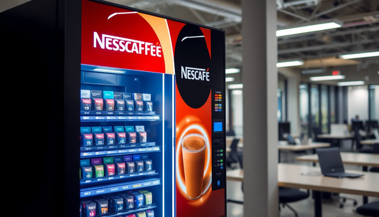 Modern coffee vending machine displaying various coffee options for coffee vending machine rental Faridabad in office setting