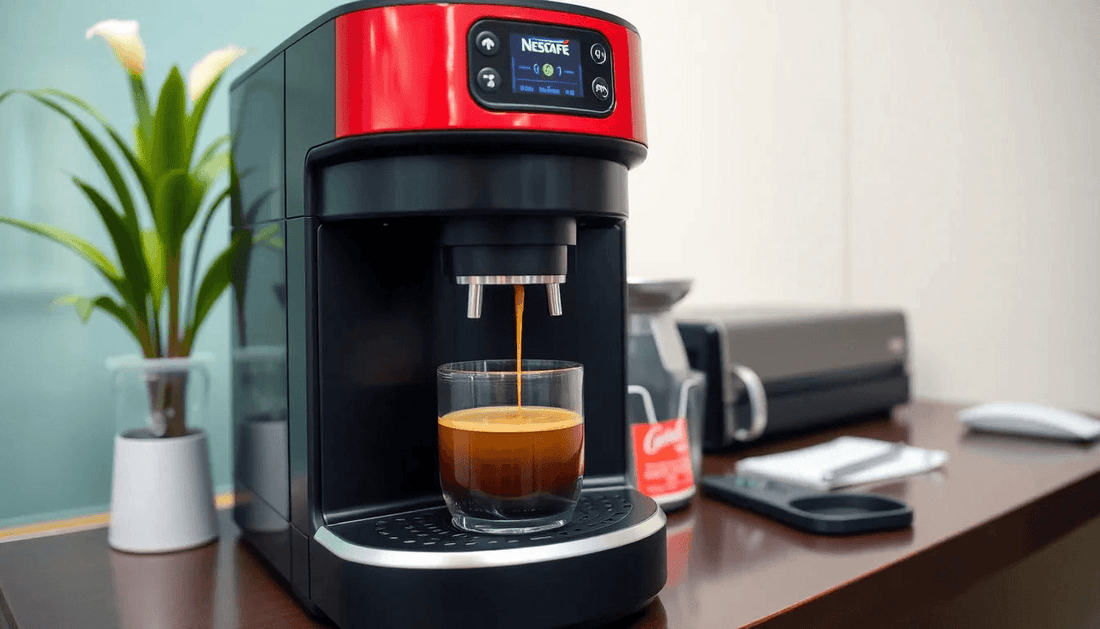 A Nescafe coffee machine brewing coffee in an Uttarakhand office