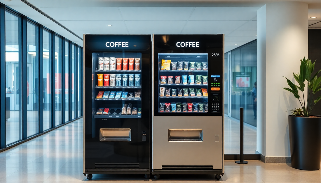 Coffee vending machine in a modern office lobby
