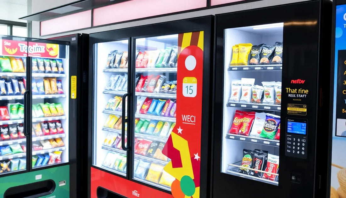 Atlantis tea coffee vending machine with snacks and beverages in a well-lit modern setting