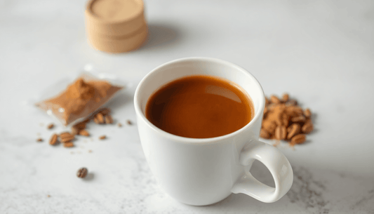 A cup of rich smooth coffee with coffee powder sachets