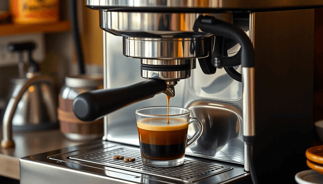 A modern coffee machine brewing coffee in West Bengal