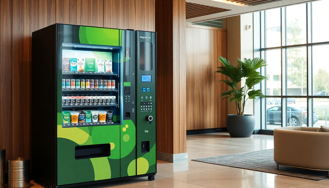 A tea coffee vending machine in an office lobby
