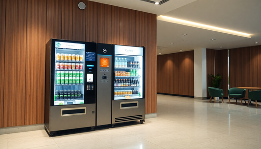 A sleek tea and coffee vending machine in office lobby
