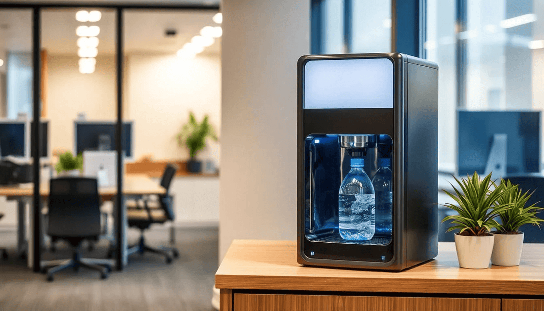 Modern hot and cold water dispenser in an office