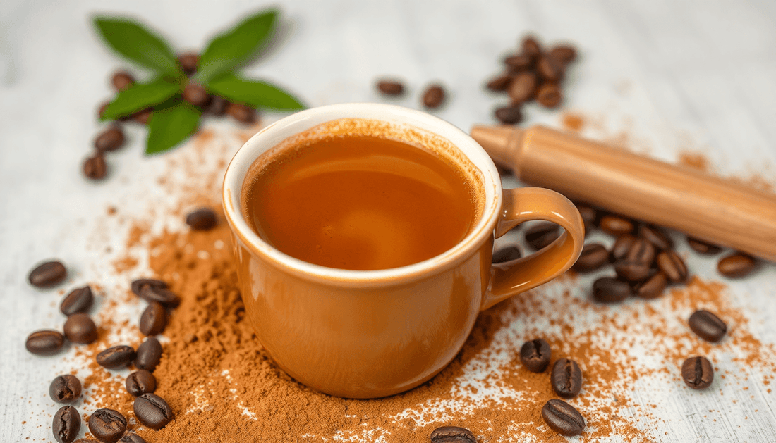 A cup of rich smooth coffee with coffee powder