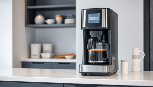 Modern coffee maker on kitchen counter highlighting Atlantis tea premix suppliers Greater Noida quality appliances