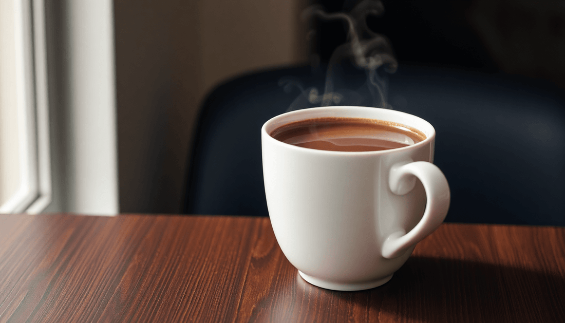A steaming cup of Nescafe Classic Chocolate on a table