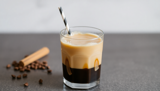 A glass of cold coffee shake with froth on top