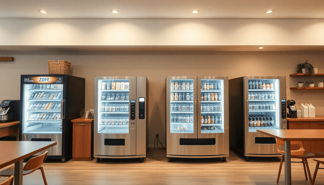 Commercial coffee vending machines in a modern cafe