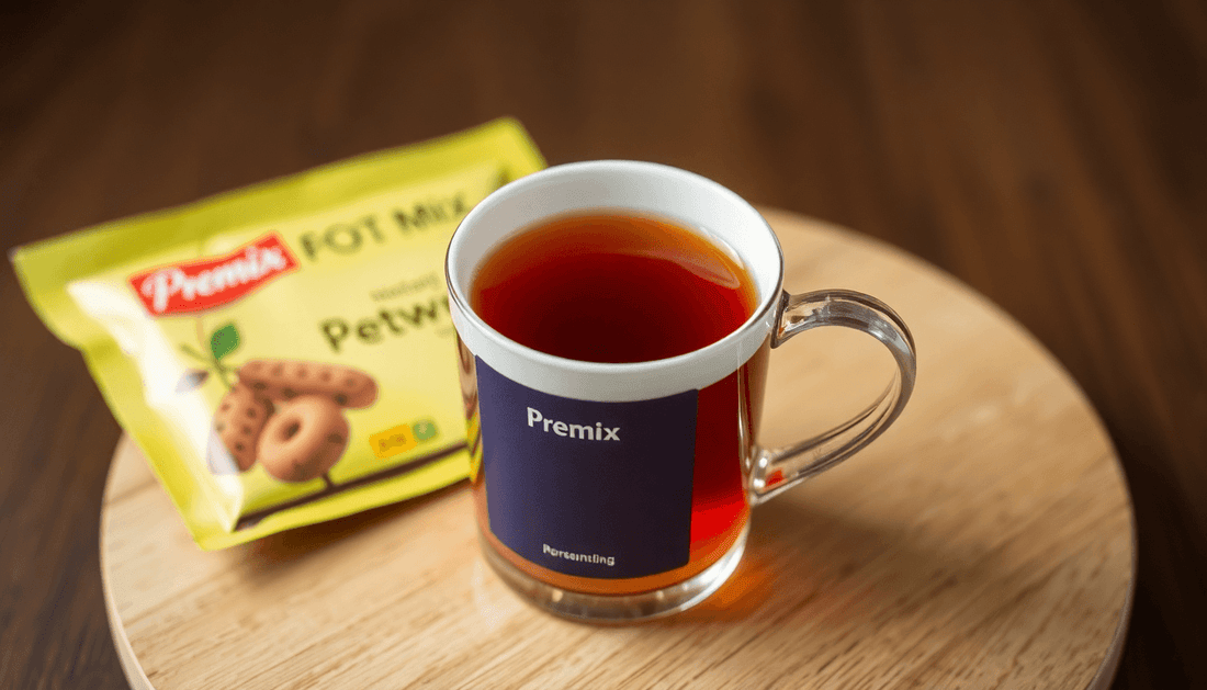 A cup of instant tea with premix powder packet