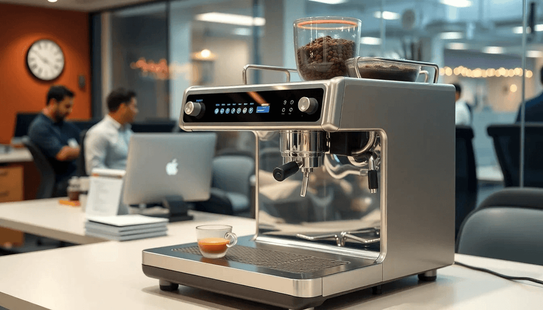 Modern office coffee machine in a busy Chandni Chowk office