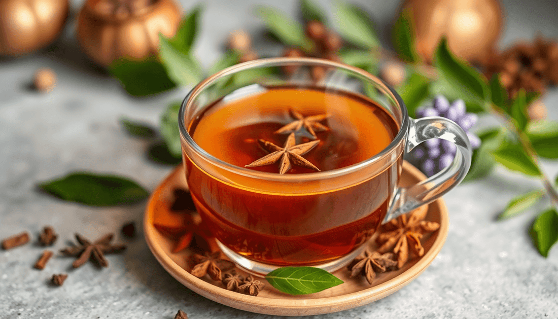 A steaming cup of masala tea with aromatic spices