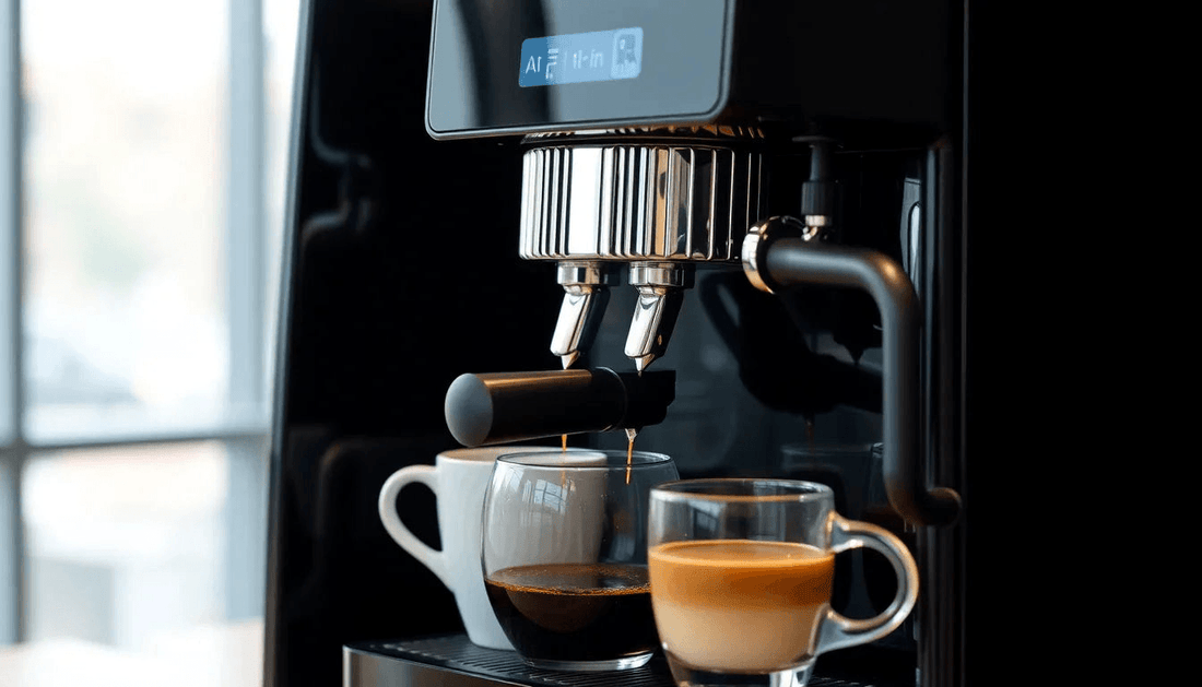 Modern coffee machine brewing fresh coffee in an office