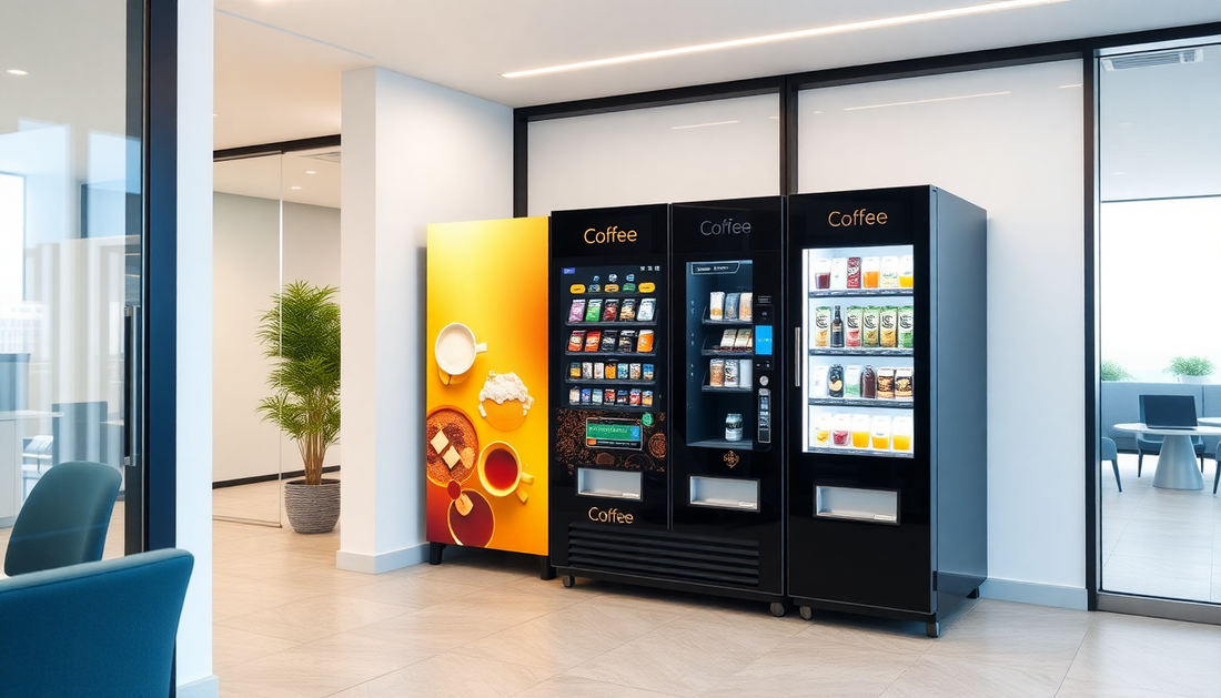 Modern office vending machines with snacks, drinks, and coffee options for how to choose office vending machine sector 16