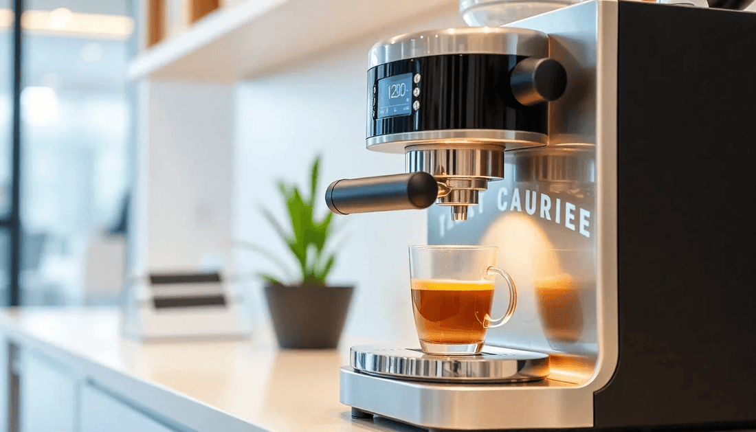 A modern coffee machine brewing coffee in West Delhi office
