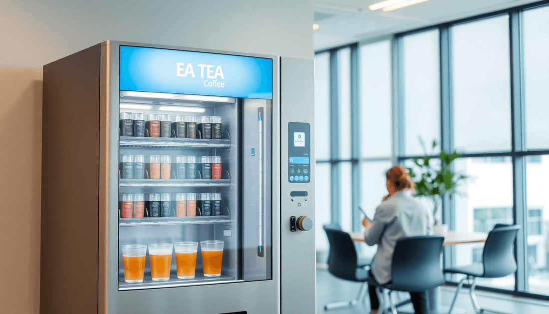 Modern tea coffee vending machine in a busy office